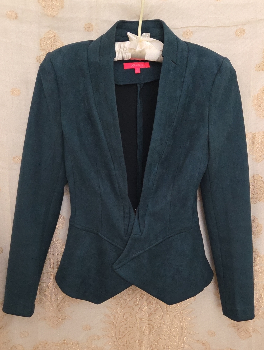 Xtaren Teal Hook Closure Suede-Texture Peplum Blazer - S